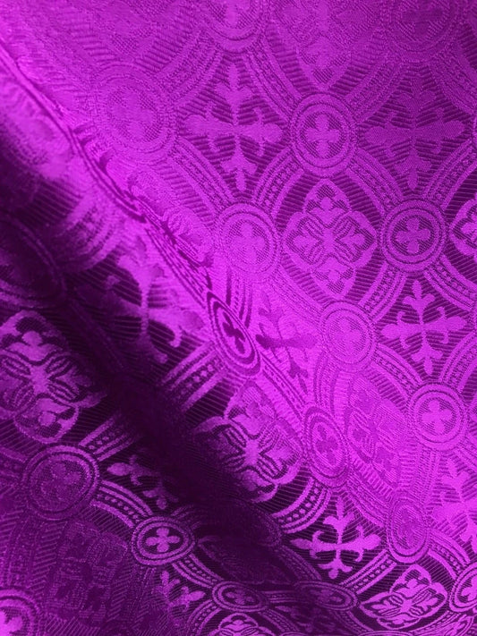 MAGENTA Liturgical Cross Brocade Fabric (60 in.) Sold By The Yard